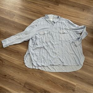 K. Jordan Blue White Stripe Button Up Shirt Women Size 4X